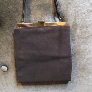 Vintage 1950s Koret Koretolope Brown Calf Suede Frame Handbag Gold Clasp Clean
